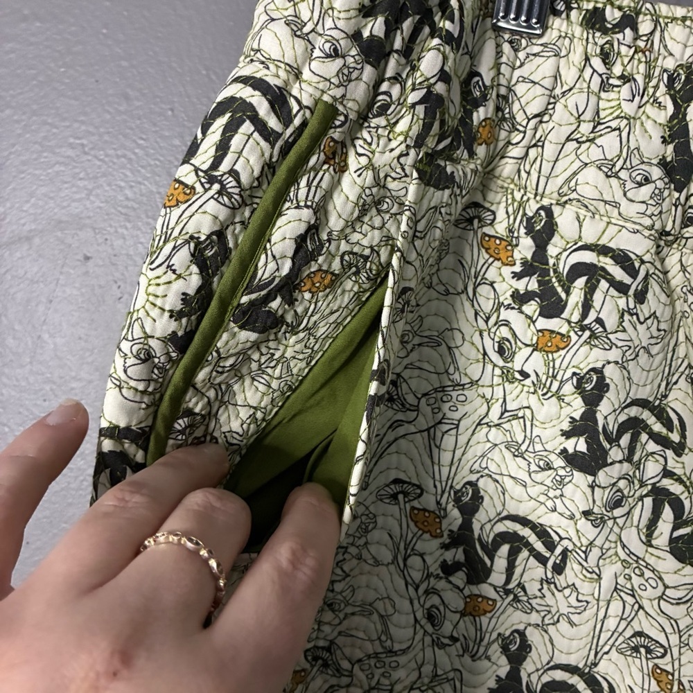 NEW DISNEY PARKS Bambi Quilted Pants Size L Thumper Flower Allover Print Green - Picture 5 of 11